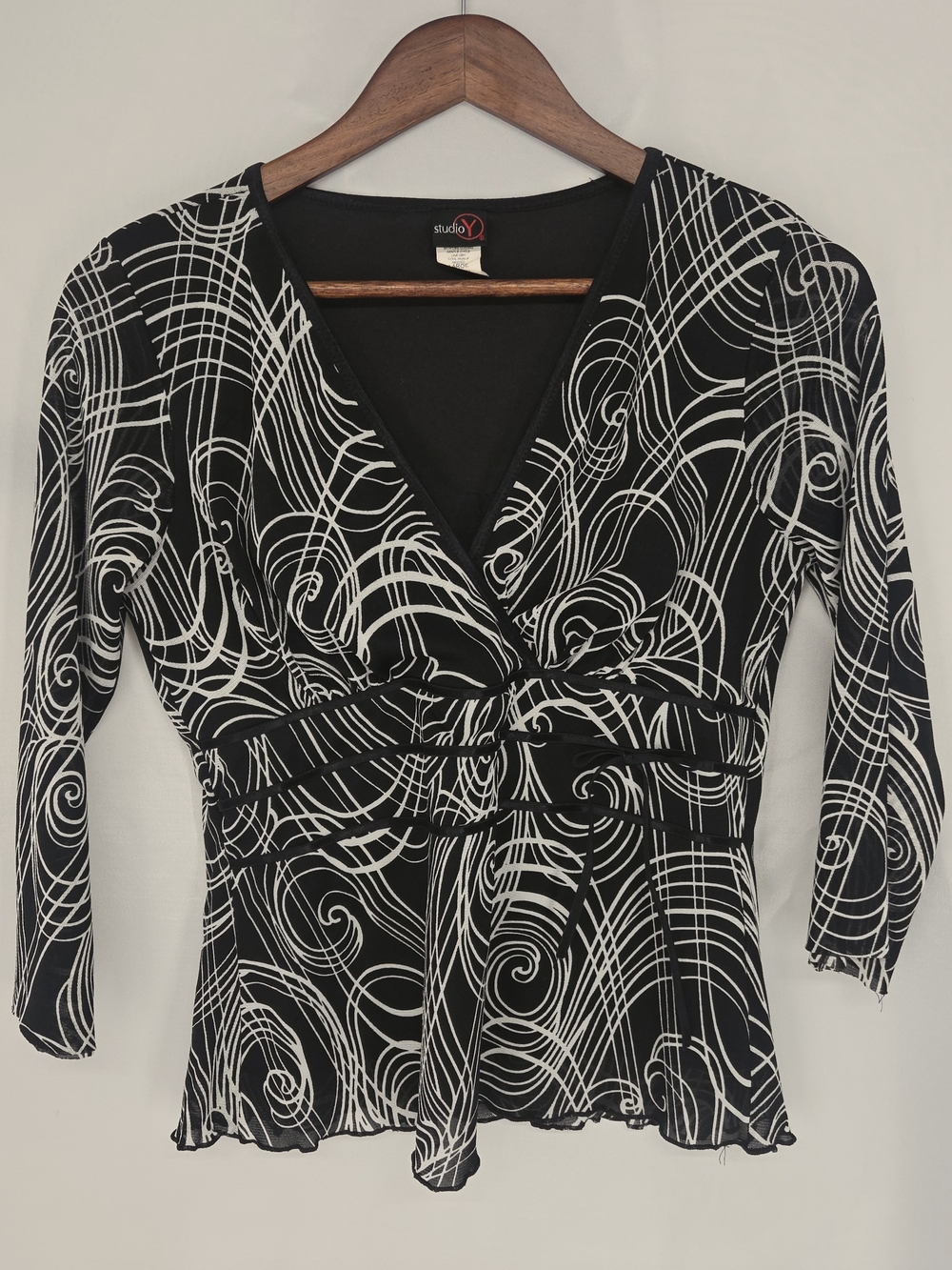 Elena Gilbert Core Top Vintage Studio Y Abstract Swirl Faux Wrap Y2K Twilight